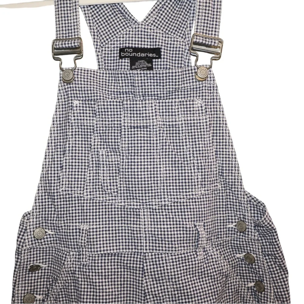 vintage No Boundaries navy & white gingham check short overalls. Juniors small - Picture 3 of 7